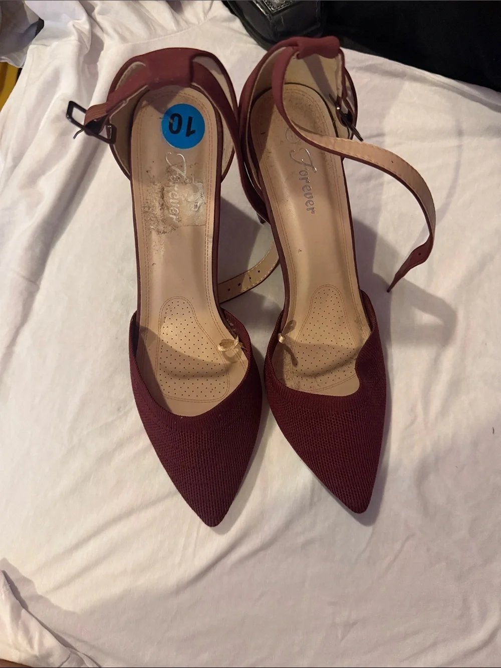 Forever 21 Wine Pointed-Toe Ankle-Strap Heels